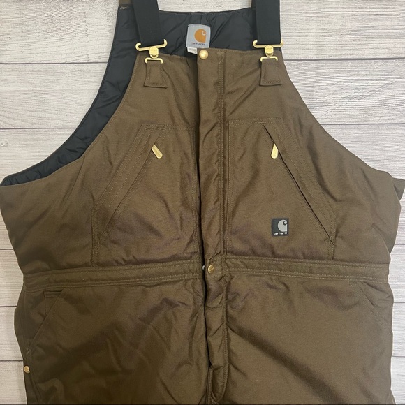 Carhartt Arctic Zip Front Bib-Overall Quilt Lined Size 50x30 Brown Model R33 - Picture 1 of 14